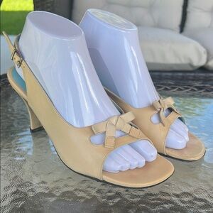 Thierry Rabotin Nude Leather Slingback Sandals 38.5 | Bow Detail Made in Italy